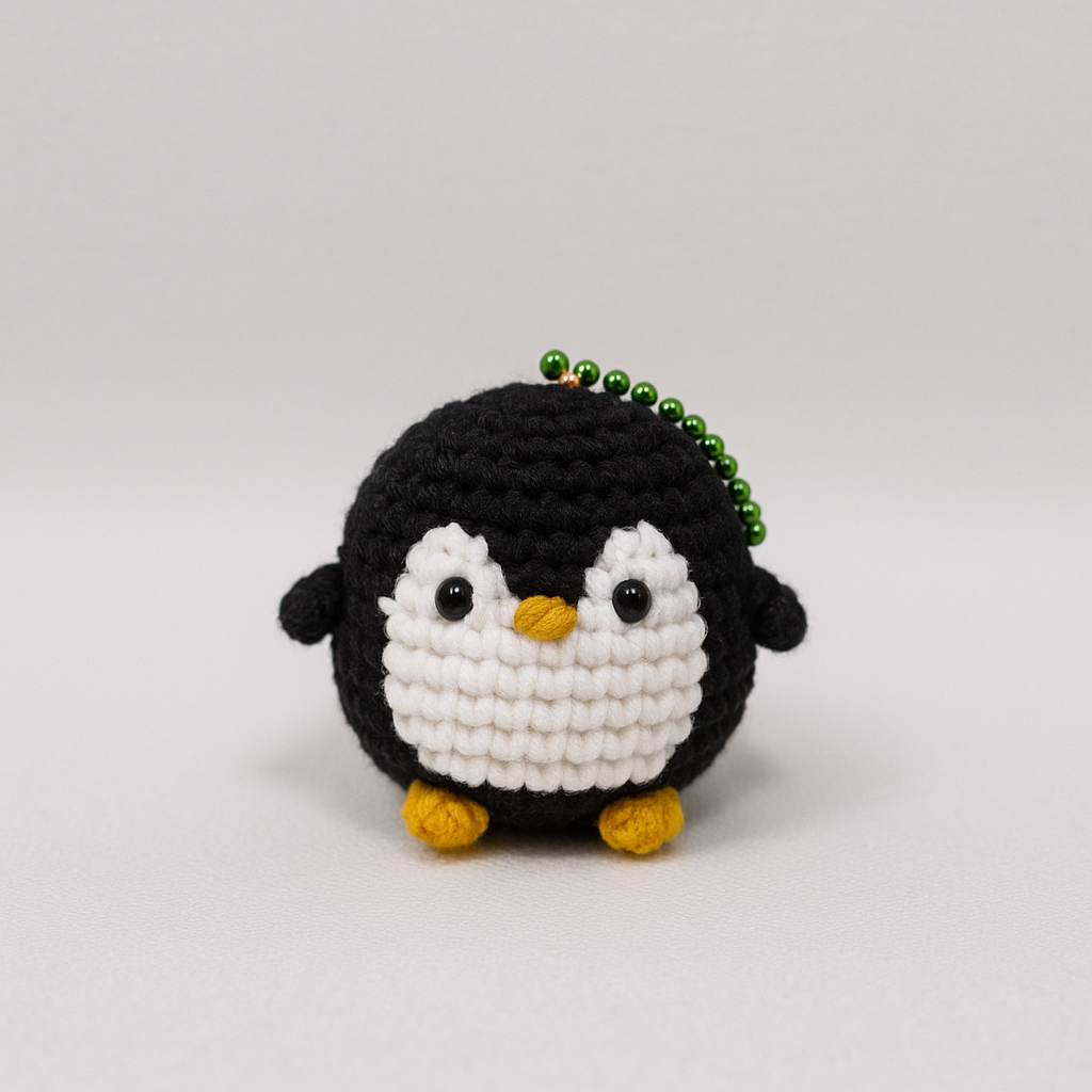 Crochet Round Penguin Keychain