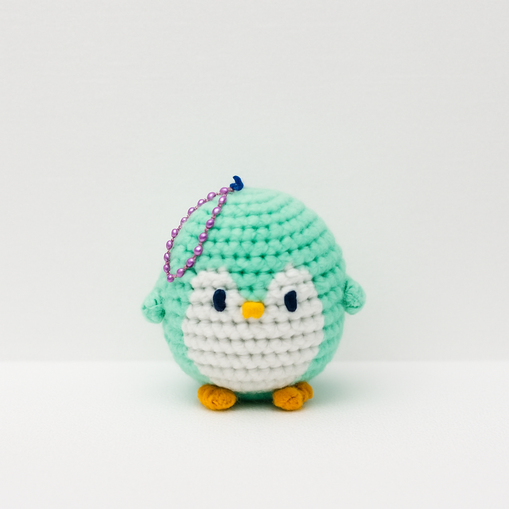 Crochet Round Penguin Keychain