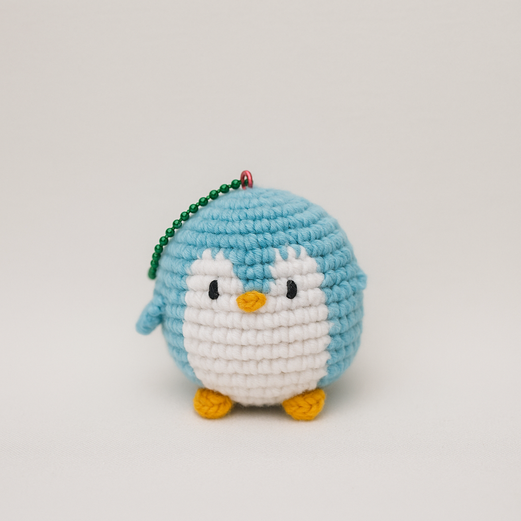 Crochet Round Penguin Keychain