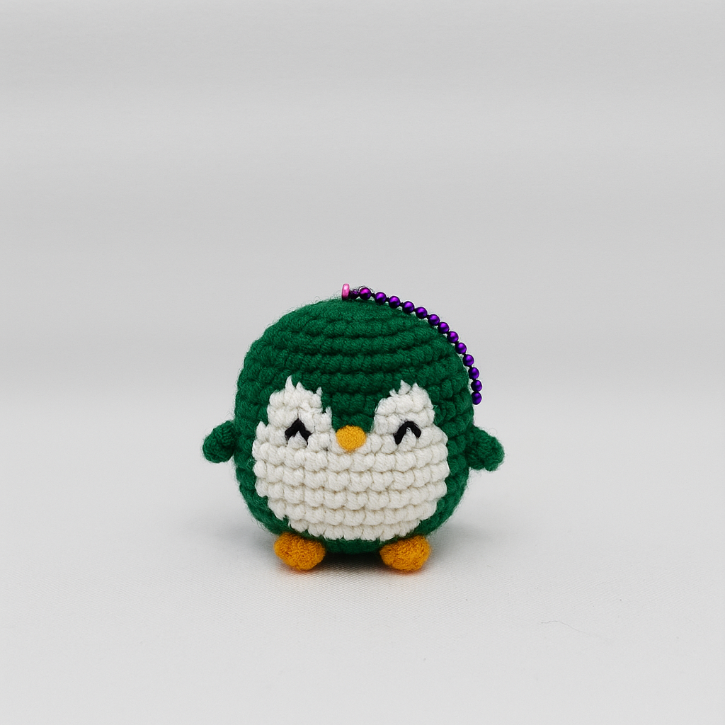 Crochet Round Penguin Keychain