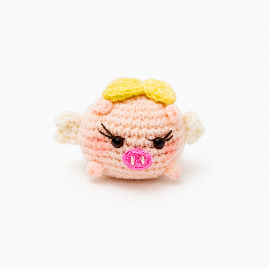 Crochet Flying Pig Keychain