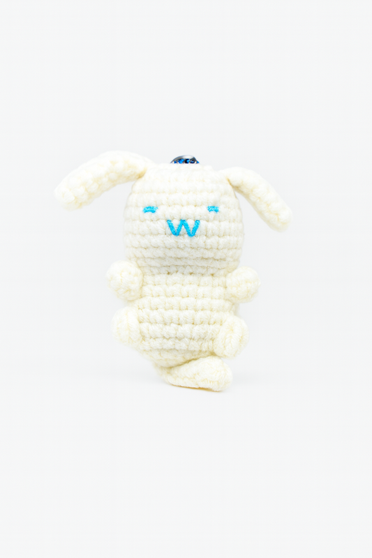 Crochet White Rabbit with Blue Face Keychain