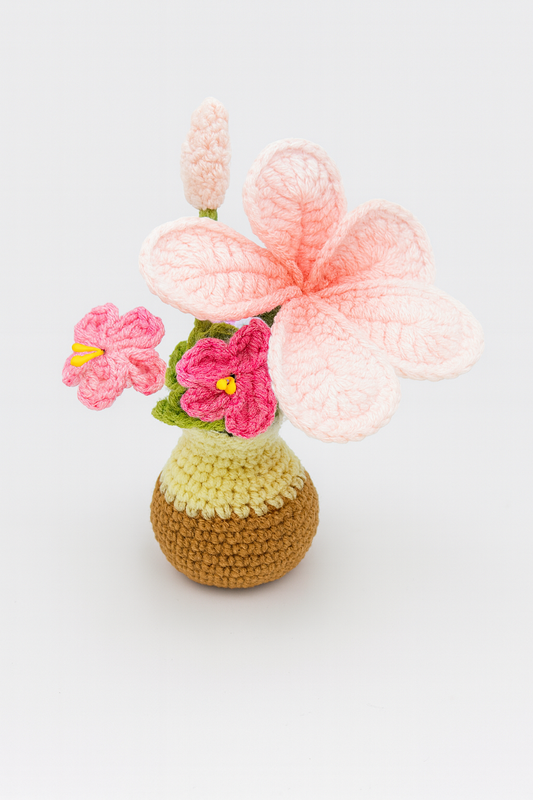 Crochet Pink Multi Flower Arrangement in Vase